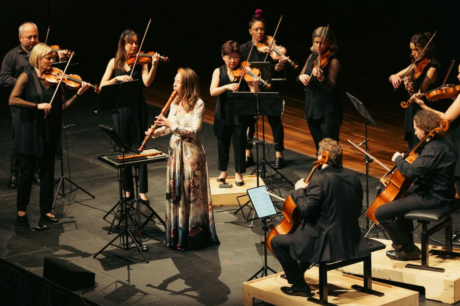 Genevieve Lacey performs with the Australian Chamber Orchestra. Photo: Charlie Kinross / Supplied