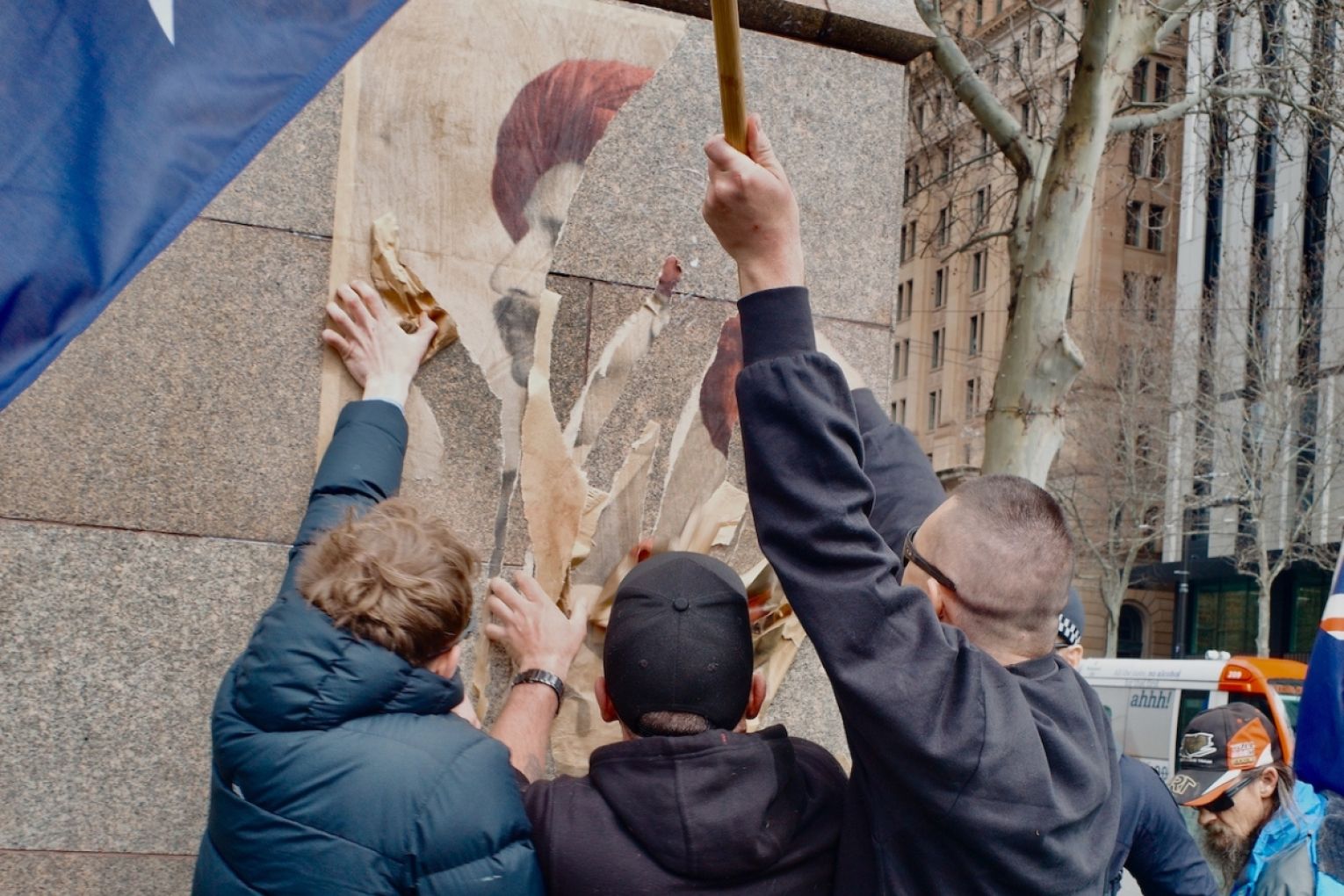Adelaide-based artist Peter Drew said he witnessed his AUSSIE Posters being torn down during August's controversial March for Australia rally in Adelaide. Photo: Dave Nettle