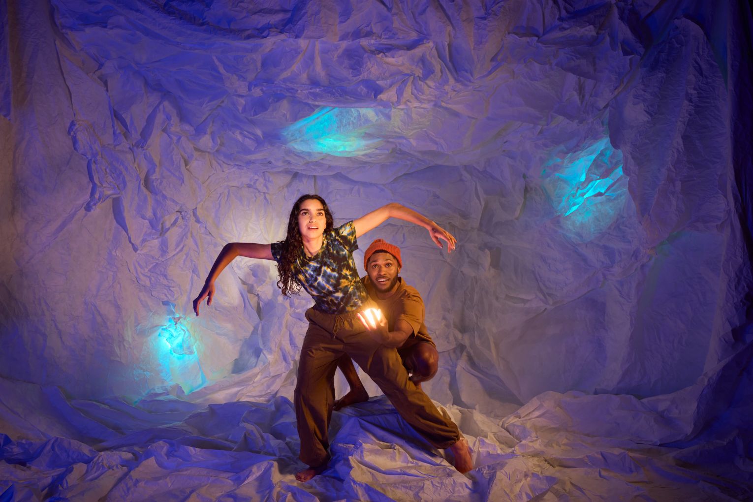 Benjin Maza and Tjilala Brown-Roberts star in Bangarra Dance Theatre's The Bogong's Song. Photo: Daniel Boud