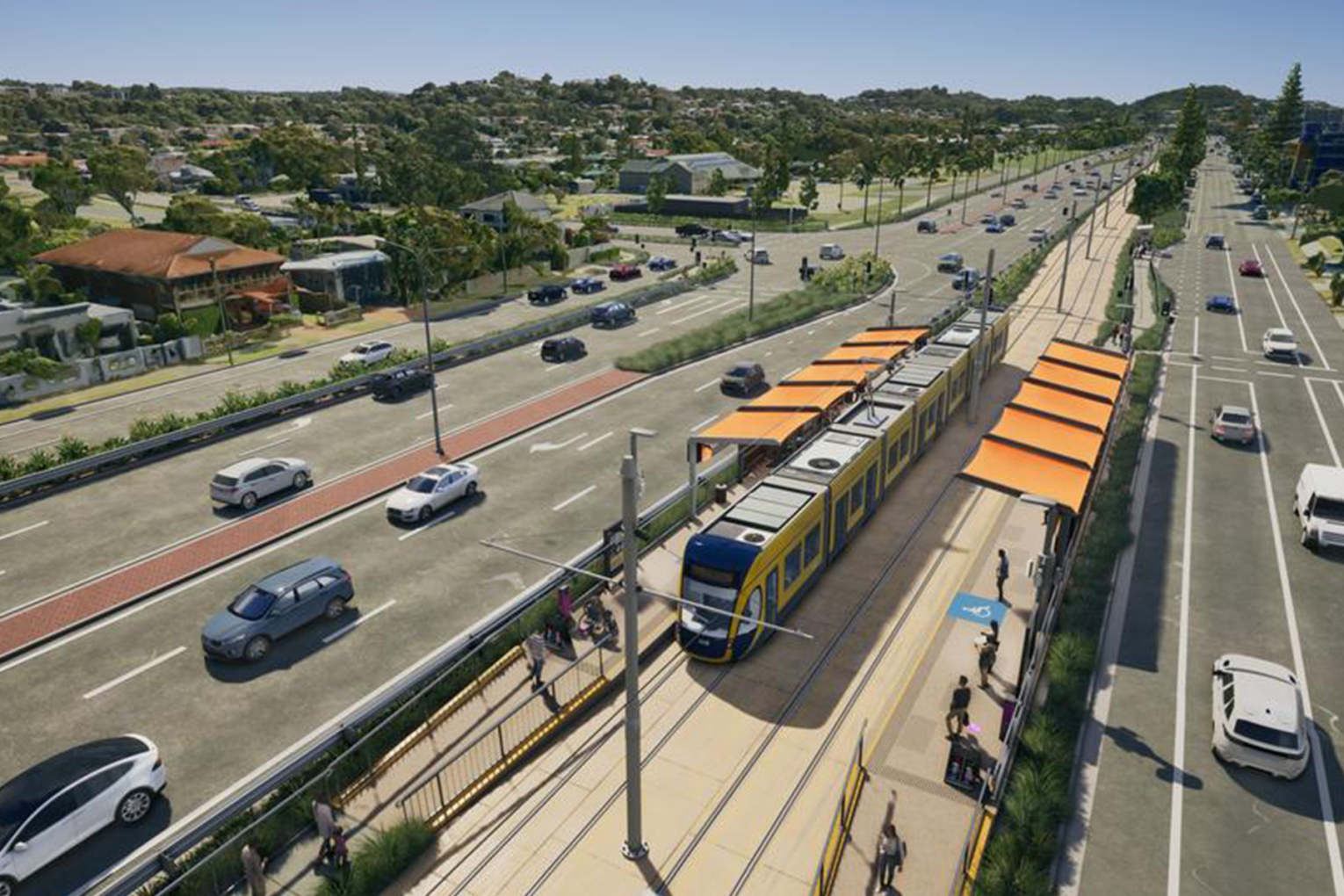 Gold Coast Light Rail Stage 4 digital rendering. Image: Department of Transport and Main Roads. 