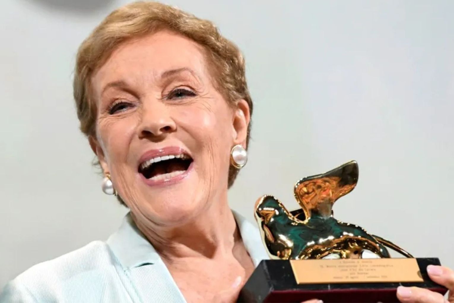 Julie Andrews with her Golden Lion for Lifetime Achievement  award at the Venice Film Festival in 2019.