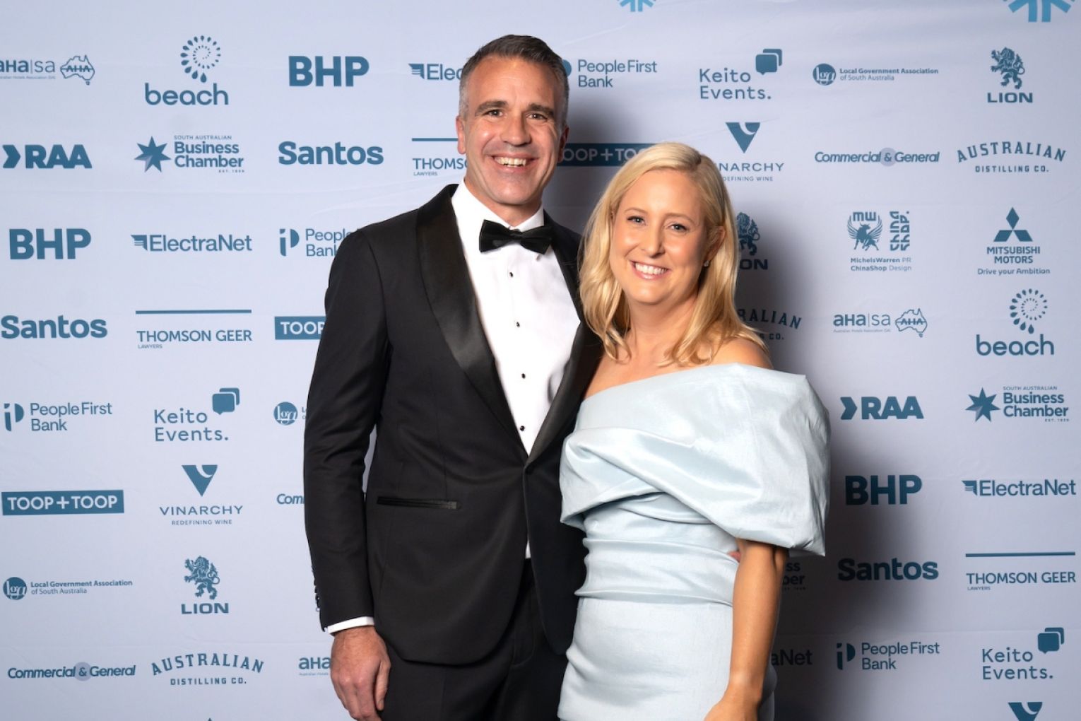 Premier Peter Malinauskas and his wife, Annabel West