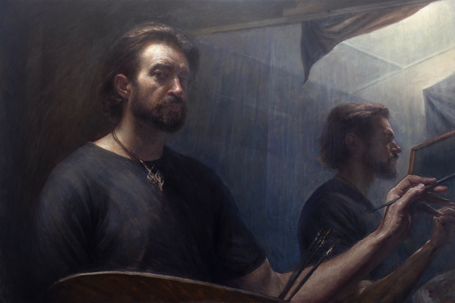 Scott Breton's masterly self-portrait Two Mirrors' Worth of Self Doubt is one of the finalists in this year's Brisbane Portrait Prize.