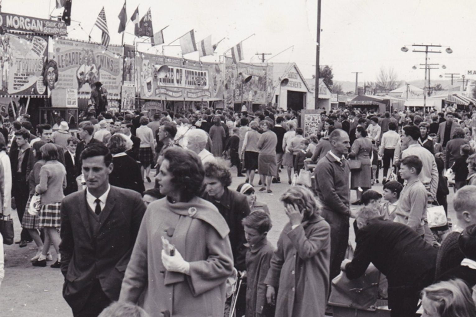 Sideshow Alley at the Royal Adelaide Show during the mid-20th century. Photo: Supplied