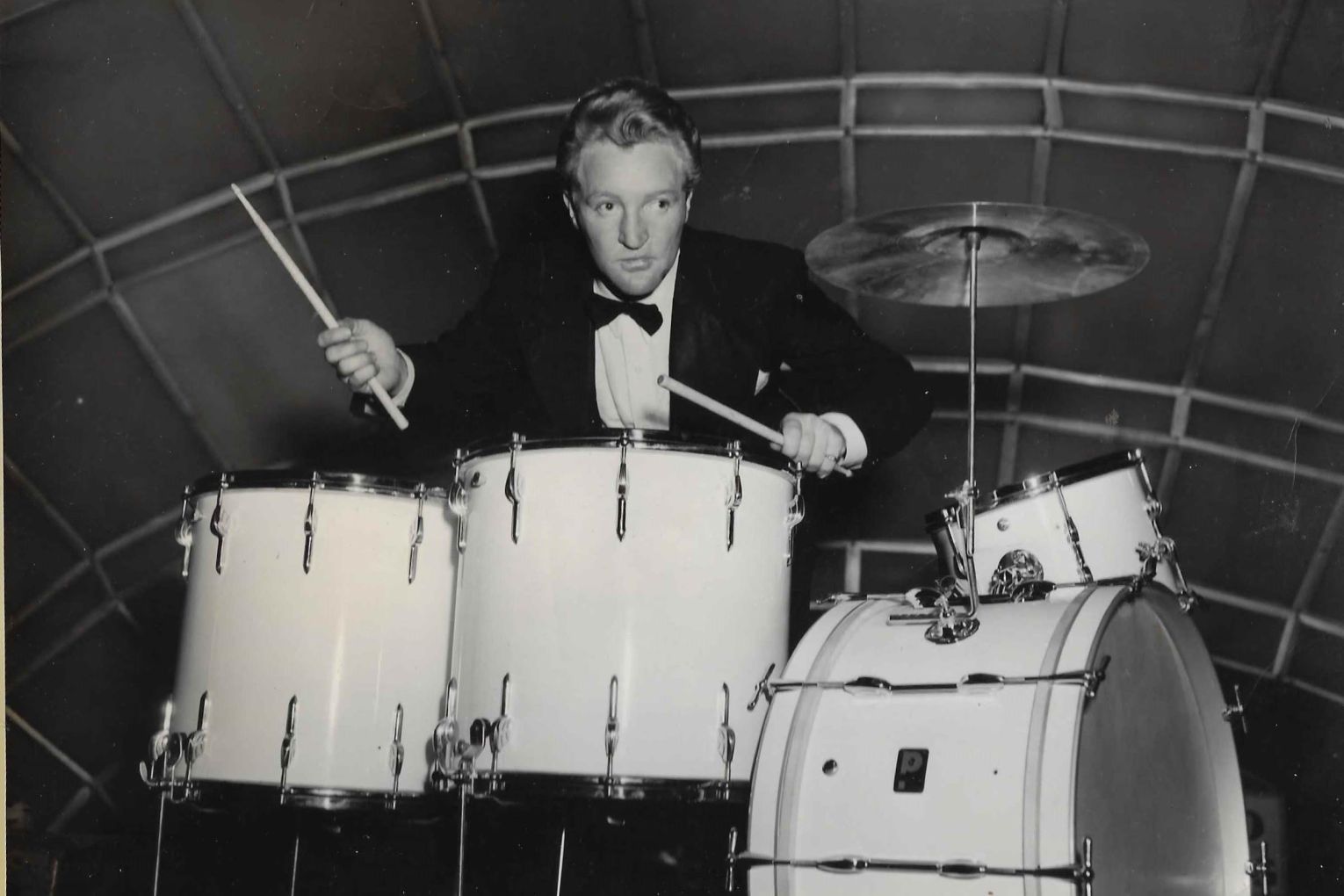 No Dancing in the Lift author Mandy Sayer's beloved father, jazz drummer Gerry Sayer, performing at the famed Trocadero ballroom, Sydney, in 1948.