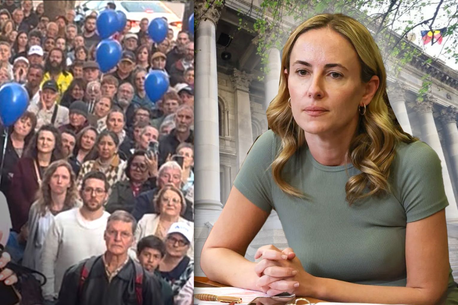 The ex-One Nation member said she would call a vote on the abortion bill in November. It would align with a demonstration from supporters. (Left photo: An anti-abortion rally on parliament house steps, supplied. Right photo: Sarah Game taken by Tony Lewis/InDaily). 