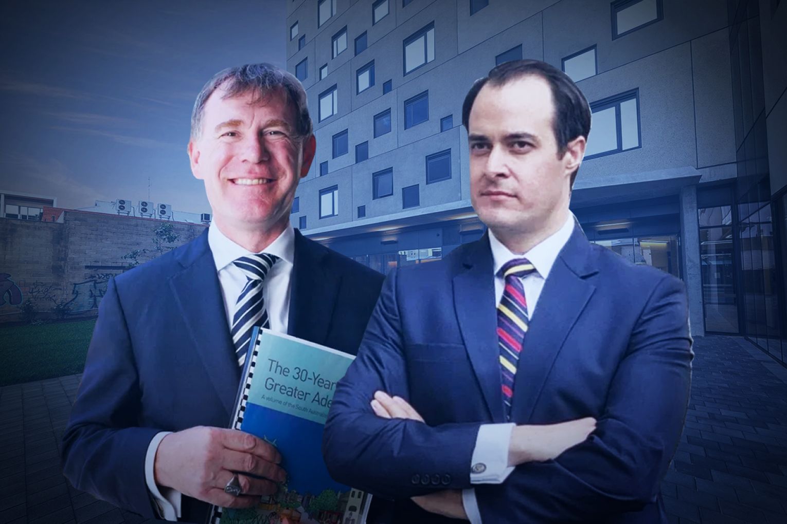 The Planning Minister Nick Champion and Opposition Leader Vincent Tarzia both made major announcements on housing policy today. Graphic: Jayde Vandbog/InDaily