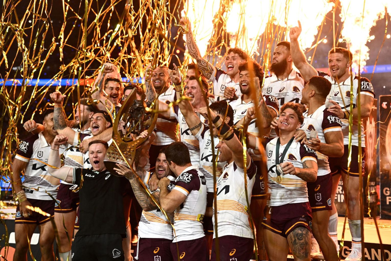 The Broncos savour their victory at Accor Stadium in Sydney. Photo: X