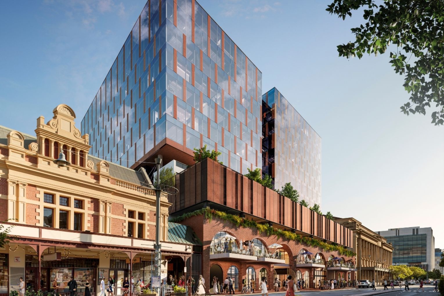 The anticipated Market Square development reached a new milestone today as its office towers full height was unveiled. Pictures: supplied. 