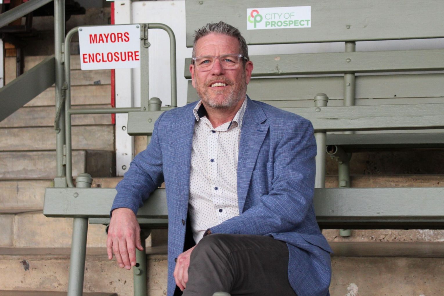 Prospect Mayor Matt Larwood in the Mayor's box at Prospect Oval. Photo: David Simmons/InDaily