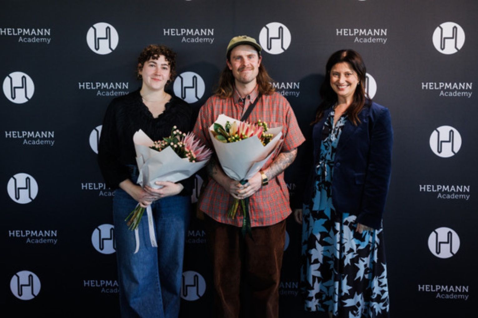 Adelaide creatives Chelsie Morey, and Josh Juett were awarded prizes by Arts Minister Andrea Michaels on Tuesday. Photo: Rosina Possingham/supplied. 