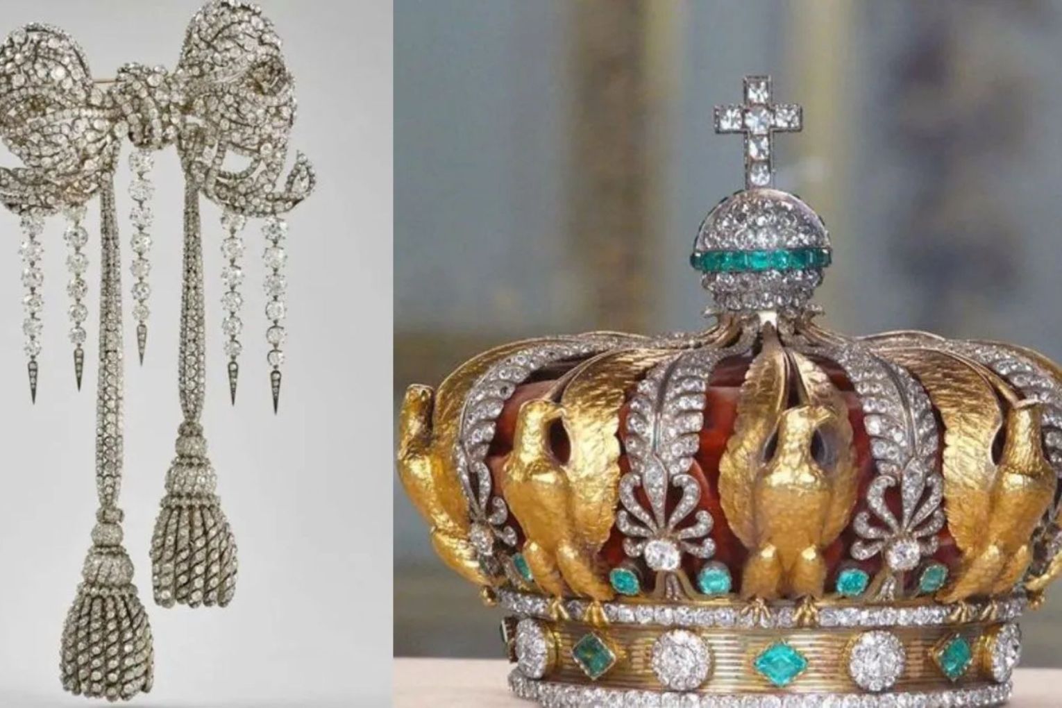 This diamond corsage bow was among the stolen items, while Empress Eugenie's crown was dropped and damaged as the thieves fled.