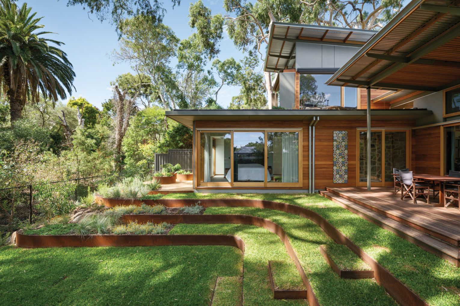 The tiered outdoor space is award-winning.