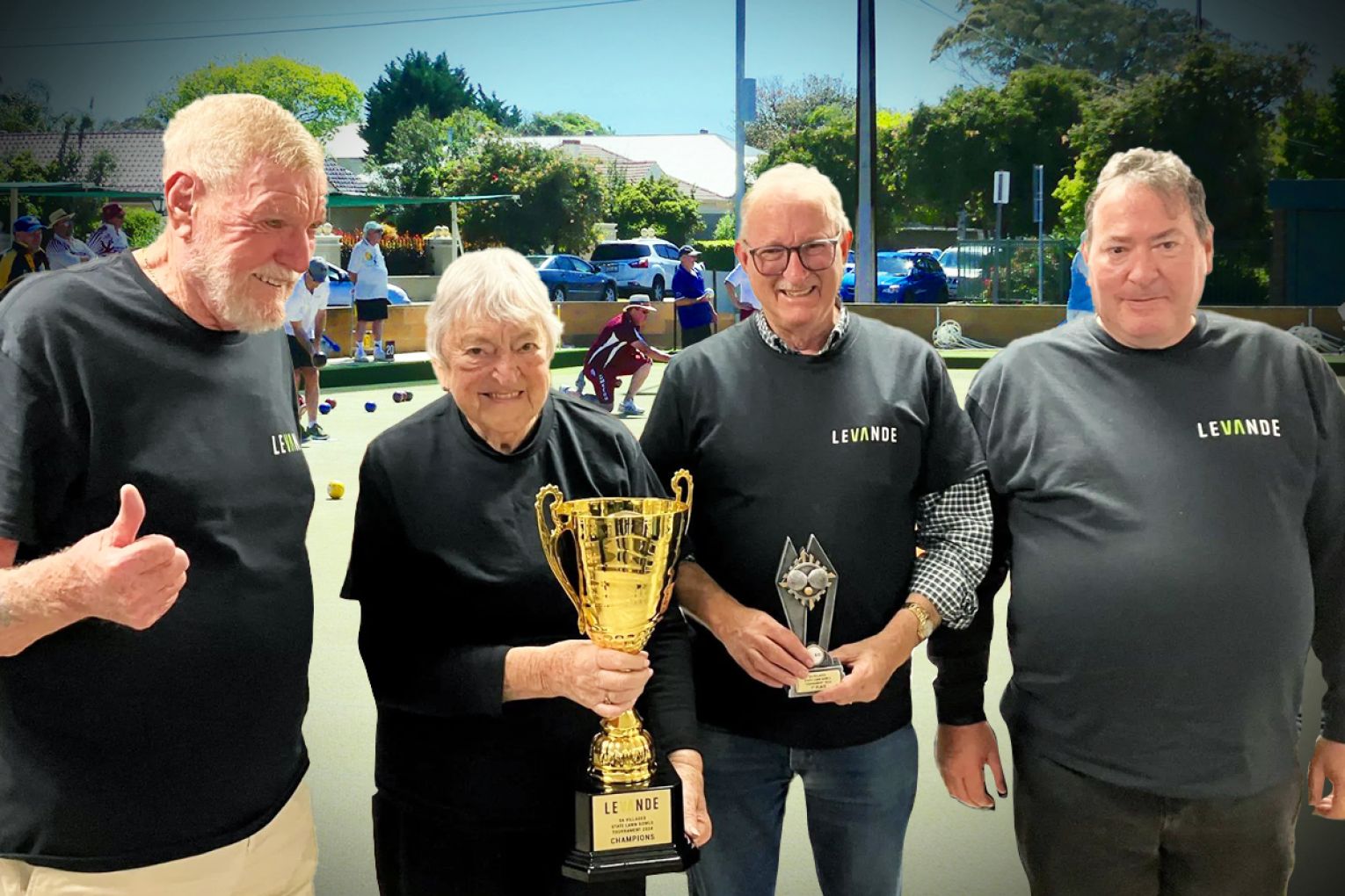 Sandy Walker, Dorothy Hamp, Garry Betts and Paul Langley from the 2024 tournament. Graphic by Jayde Vandborg