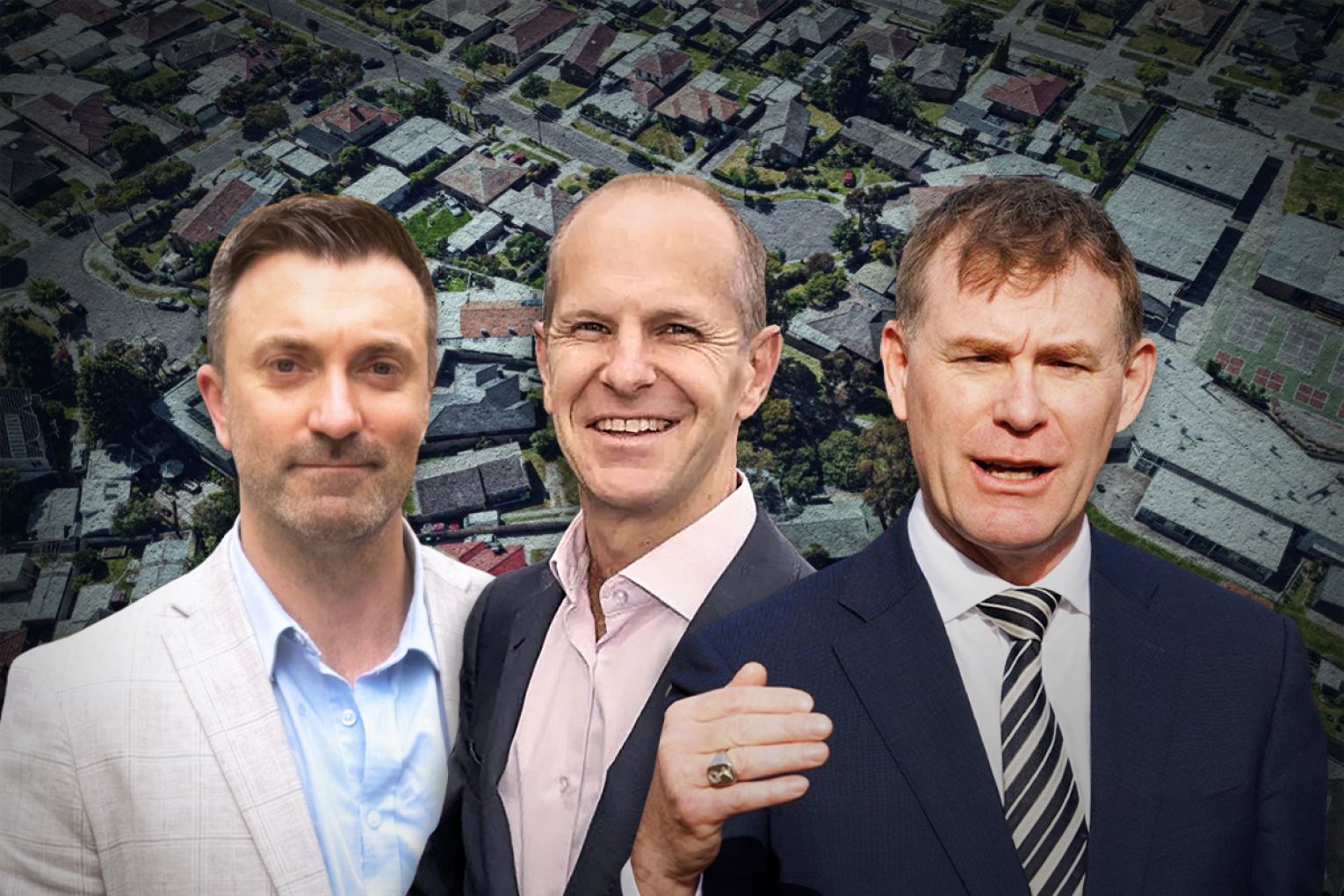 Greens MLC Robert Simms and UDIA SA chief executive Liam Golding have come out swinging against Nick Champion's bill. Graphic: Jayde Vandborg/InDaily.
