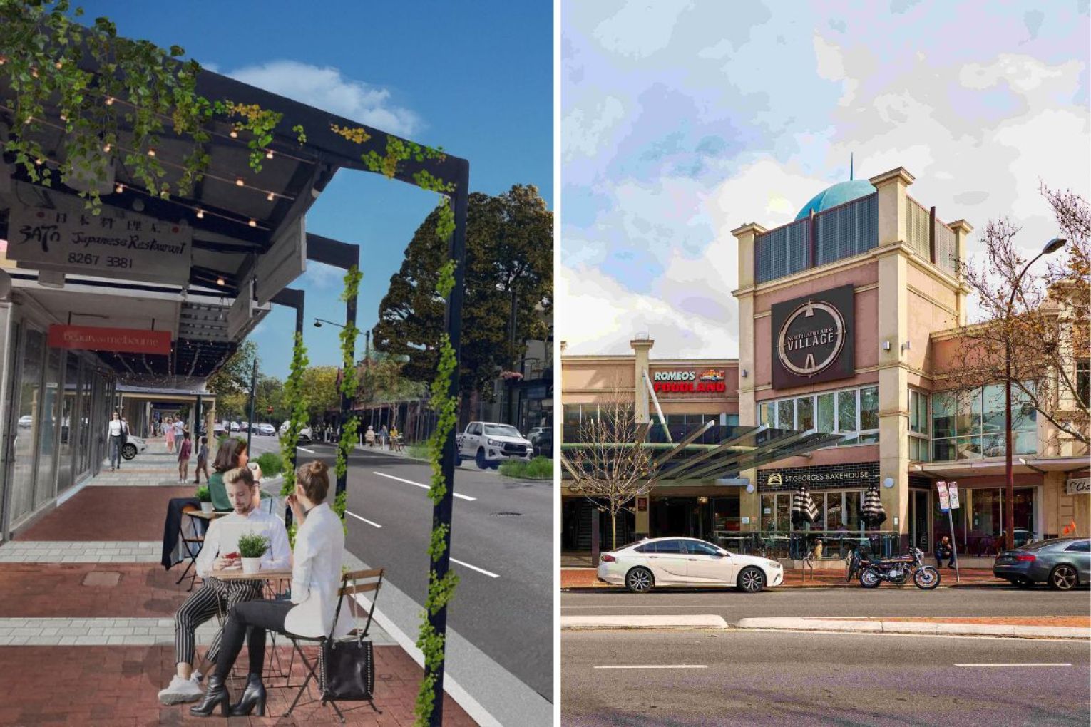 A North Adelaide street is due for a revamp, while another's major shopping precinct has been sold. Pictures: supplied. 