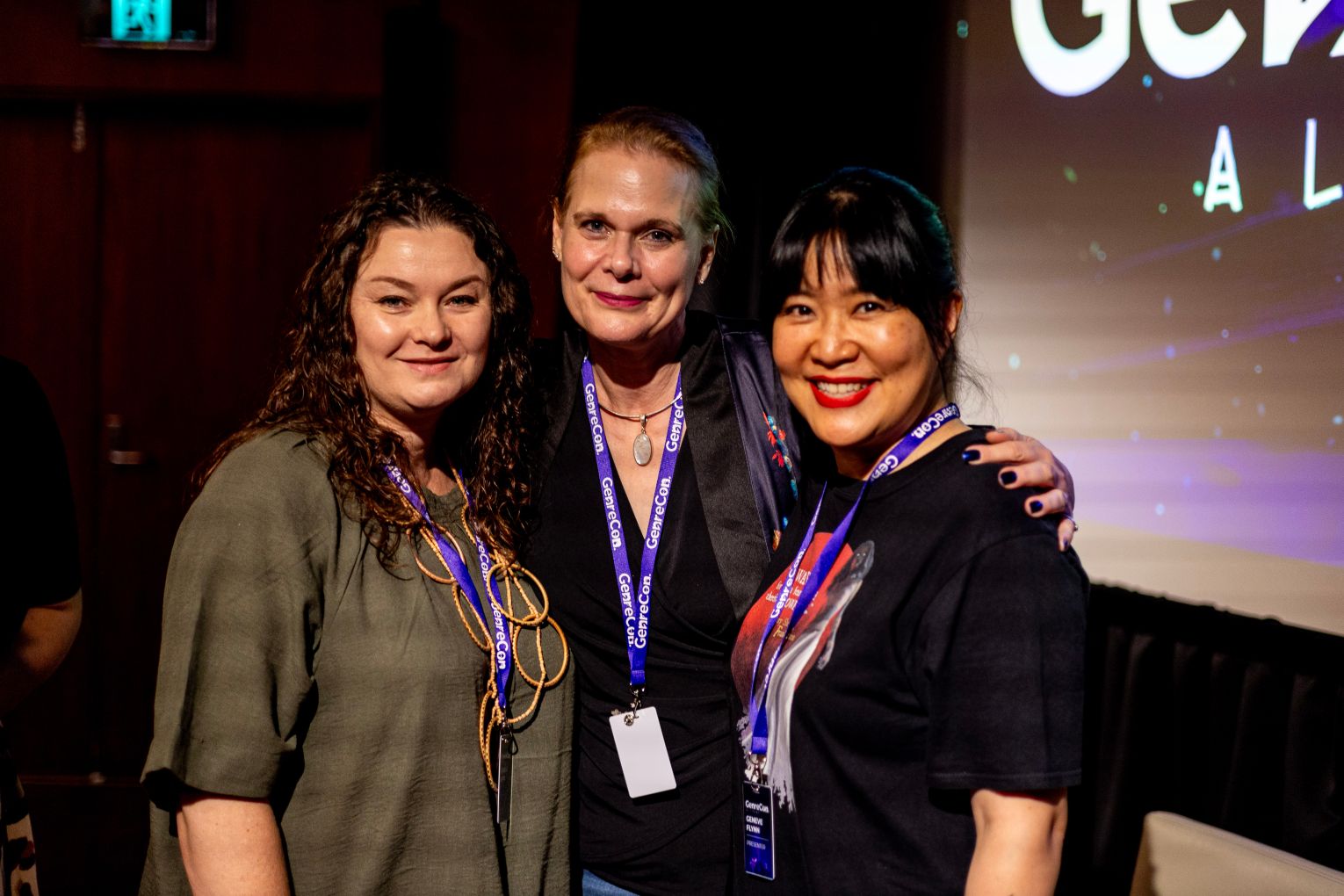 GenreCon presenters Pamela Jeffs, L.E. Daniels and Genev Flynn will be back in 2026. Photo: Jemma Pollari