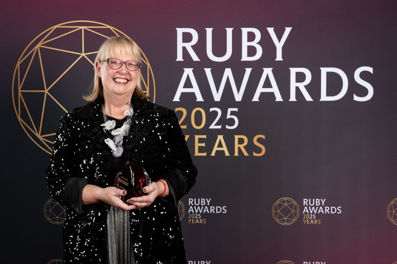 Adelaide Festival Head of Programming Lesley Newton received a lifetime achievement award at the 2025 Ruby Awards. Photo: Supplied
