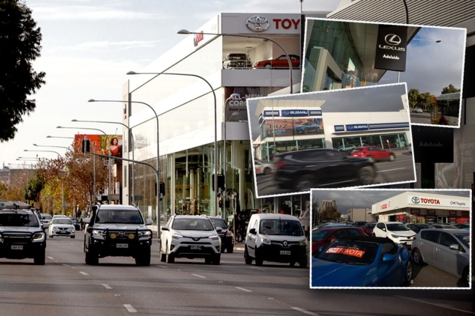West Terrace – currently home to low-rise developments like car dealerships – is set to change under the government's new plans for the CBD. Photos: Brett Hartwig/InDaily