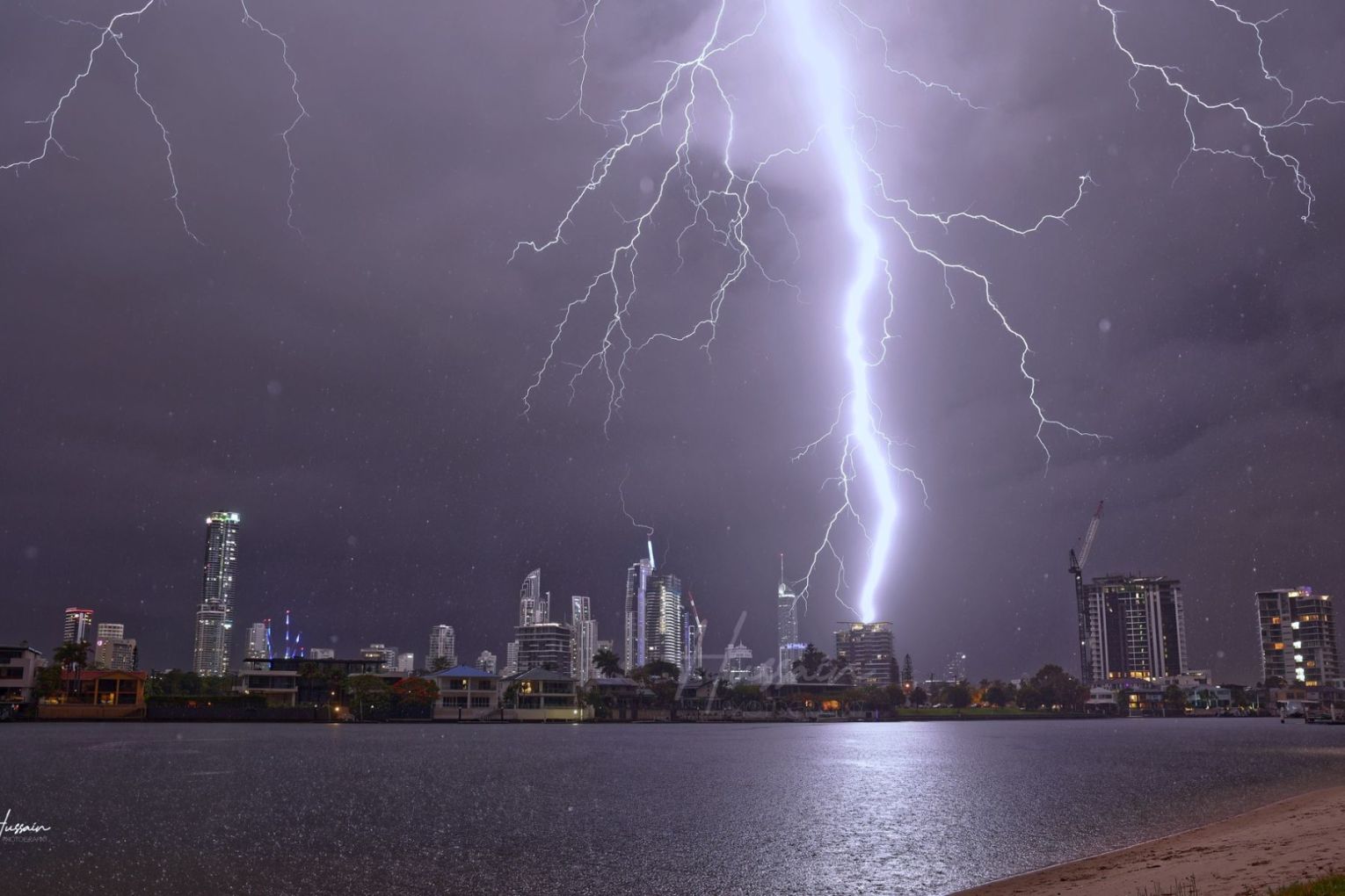 Lightning strikes the Gold Coast on Tuesday. Picture: Hussain Photography via Higgins Storm Chasing