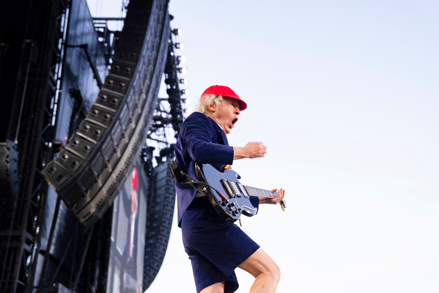 AC/DC guitarist Angus Young performs in Adelaide. Photo: bp Adelaide Grand Final / Supplied