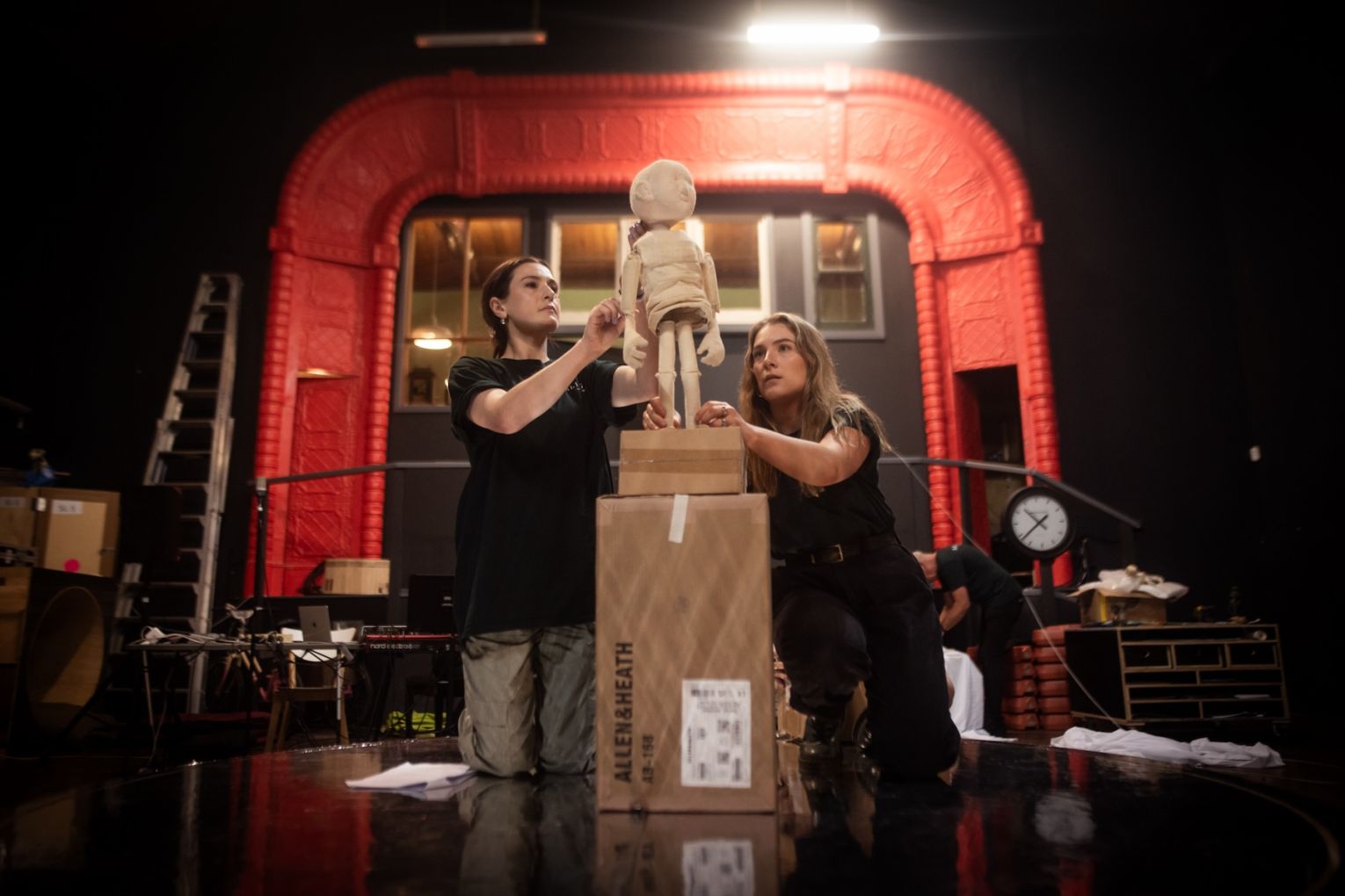 Performers Kate Cheel and Ren Williams work on A Concise Compendium of Wonder at Slingsby's Hall of Possibility. Photo: Emma Luker / Supplied
