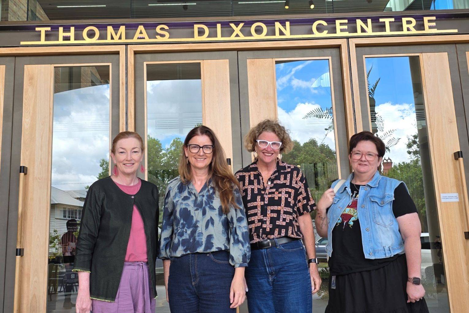 QWC CEO Lori-Jay Ellis and GenreCon team -  Sandra Makaresz, Helen Roche and Michelle Birrell celebrating GenreCon's new home at the Thomas Dixon Centre in West End.
