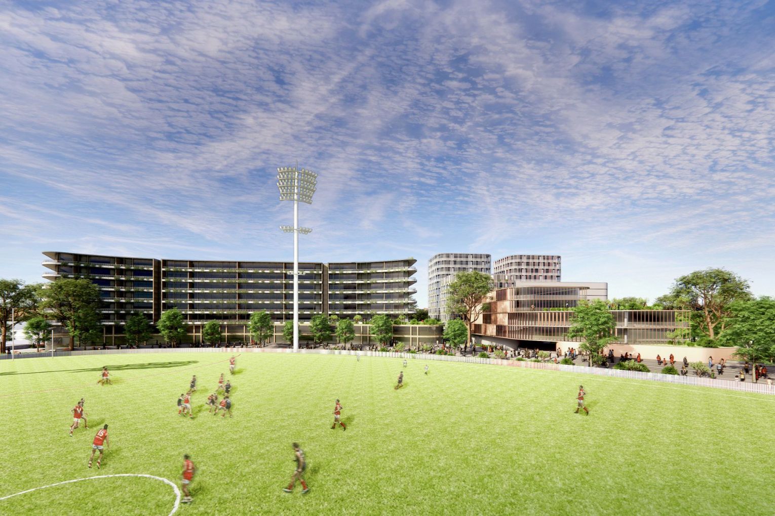 An artists' impression of indicative designs for the development around Prospect Oval. Via: City of Prospect.