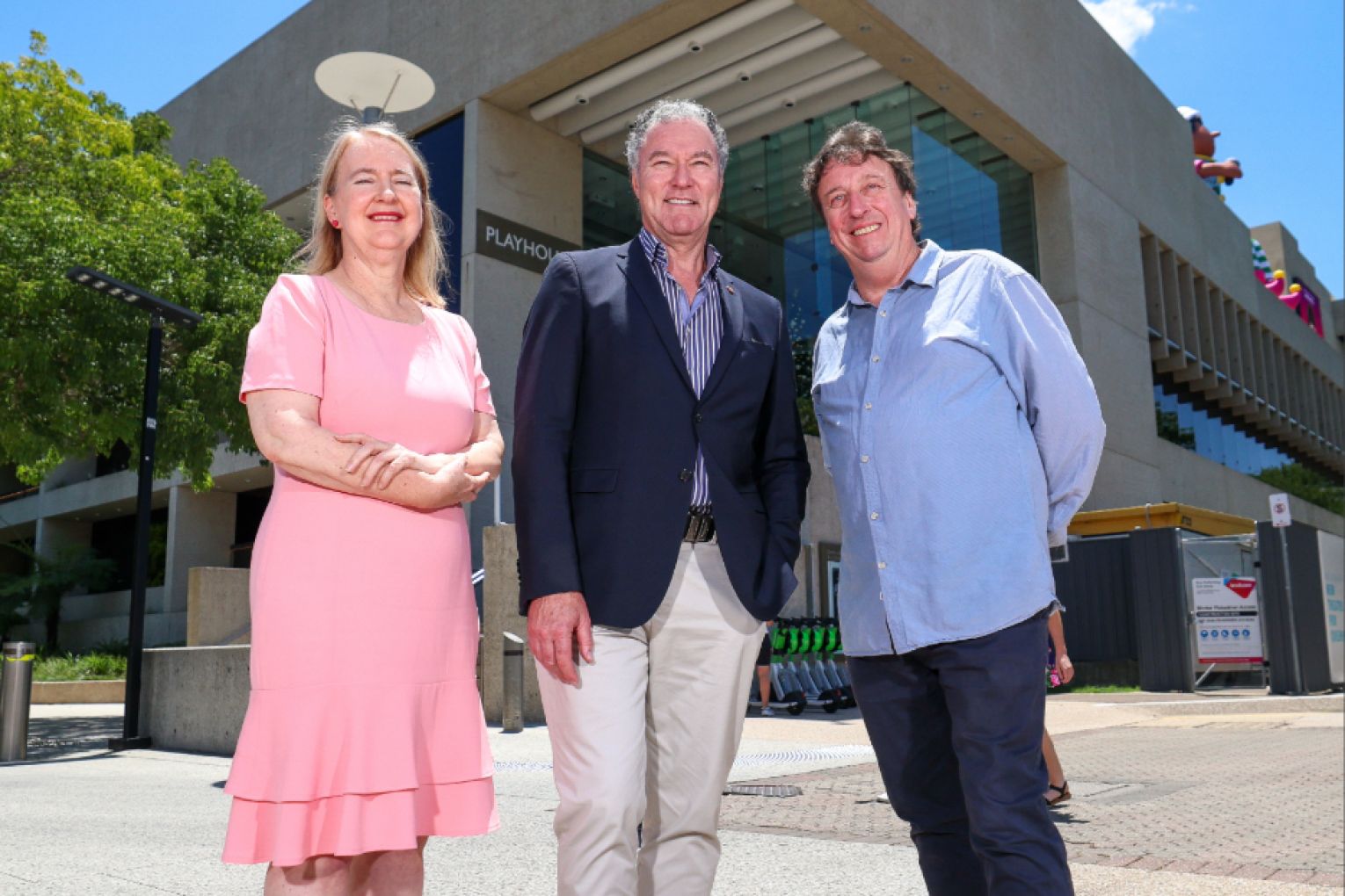 QPAC chief executive Rachel Healy, Arts Minister John-Paul Langbroek and Matilda Awards chair Nigel Lavendar celebrate a new home for the awards ceremony.
