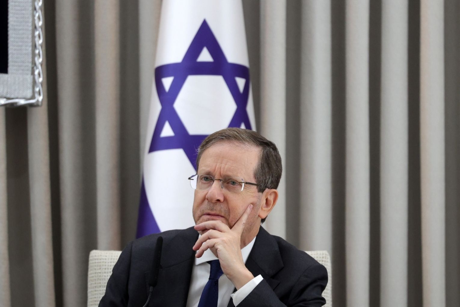  Israeli President Isaac Herzog looks on during a meeting with the German Chancellor Friedrich Merz (not pictured) at the President's residence in Jerusalem, in December. Picture: EPA/ABIR SULTAN / POOL