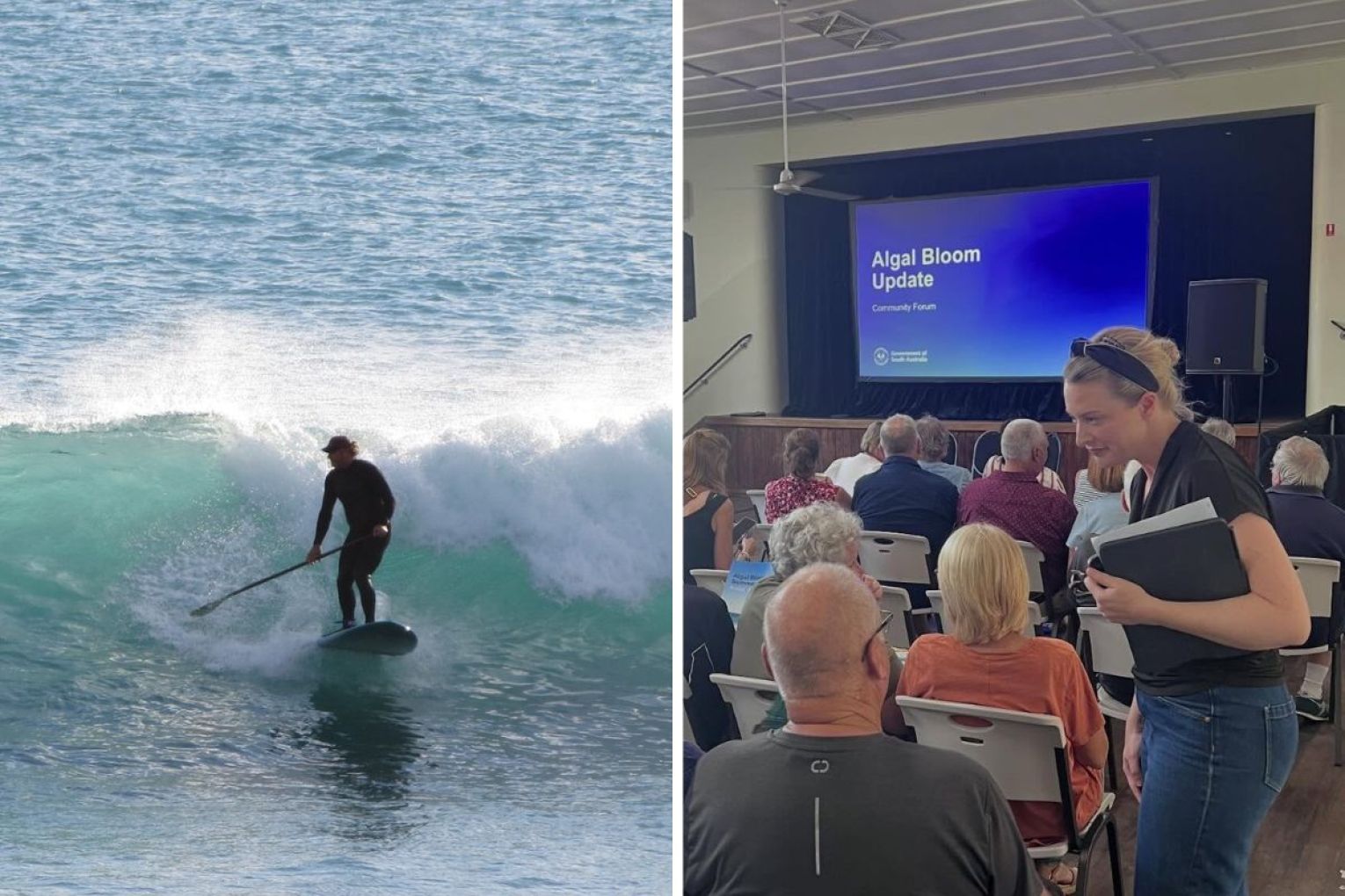 Environment Minister Lucy Hood, Professor Mike Steer, SA Health’s Dr Chris Lease and other agency reps visited Corny Point, a popular surf spot, on Thursday. Photos: via Facebook