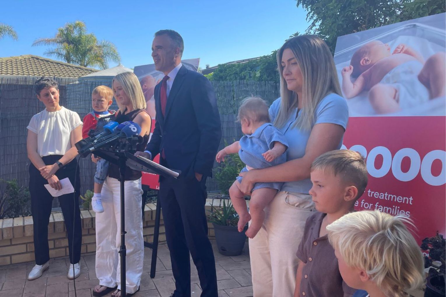 The Premier was joined by a young family today for his latest election announcement. Photo: InDaily.