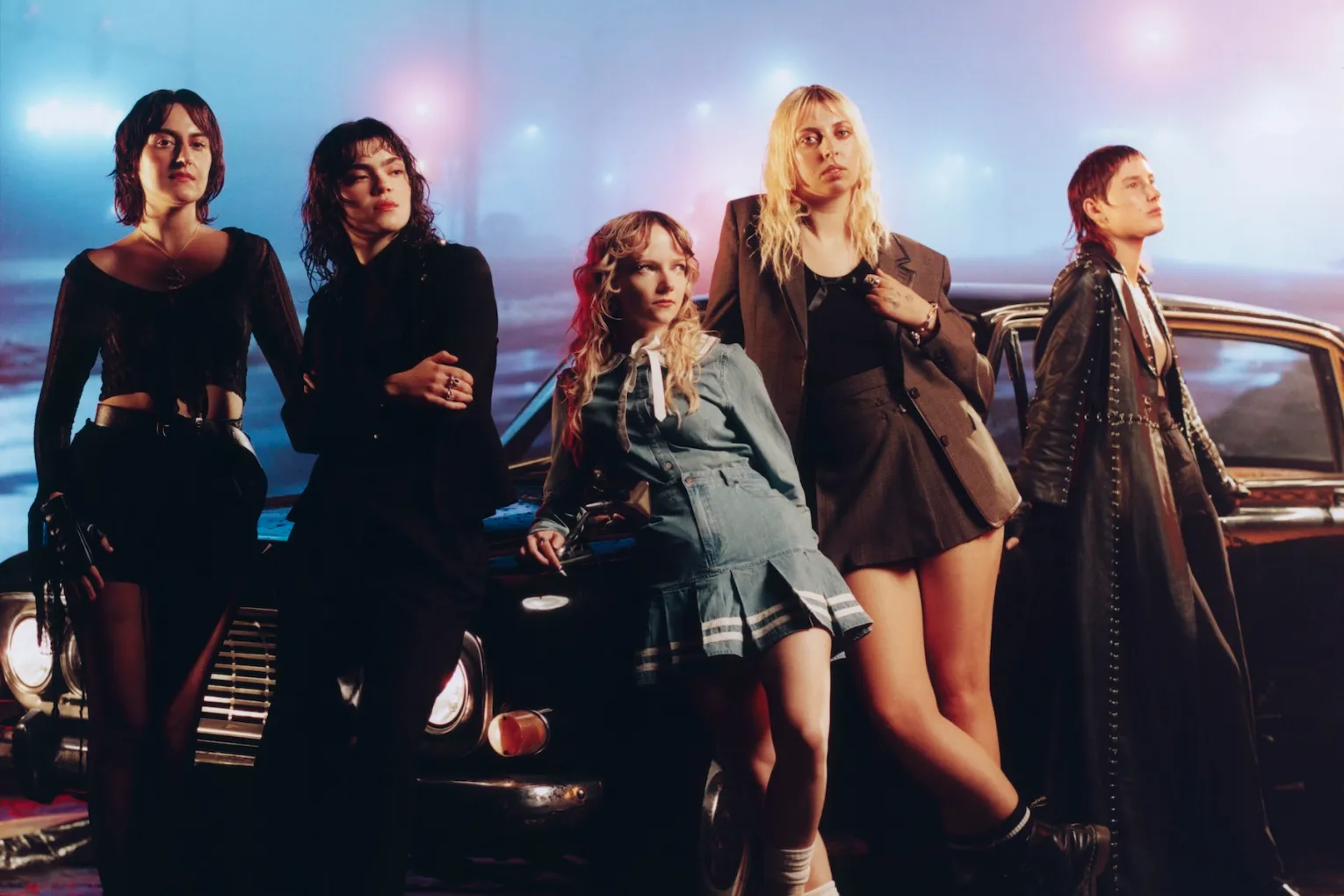 The Last Dinner Party. L-R: Aurora Nishevci, Abigail Morris, Emily Roberts, Georgia Davies and Lizzie Mayland. Photo: Cal McIntyre / Supplied