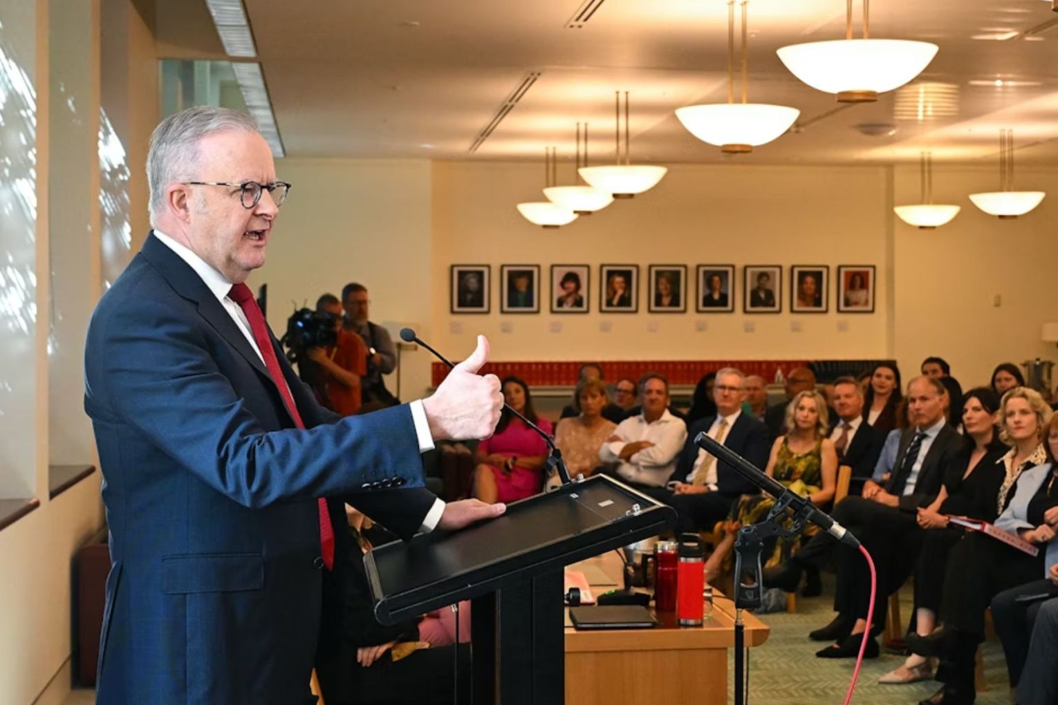 Australian Prime Minister Anthony Albanese addresses members of the Labor Caucus during a meeting at Parliament House in February 2026. Mick Tsikas/AAP
