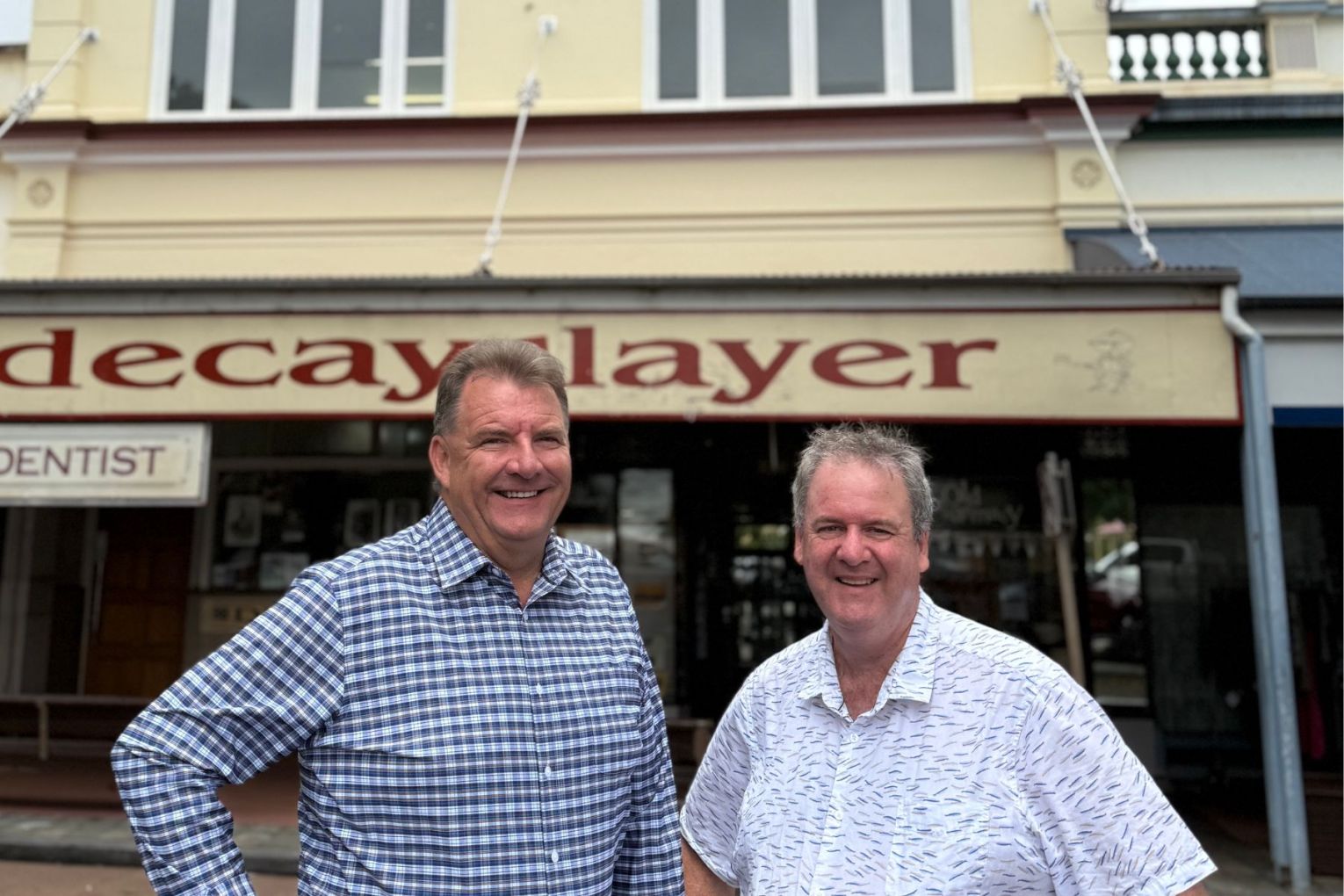 Stephen Bennett, Member for Burnett, with Dr Brett Philllips - local dentist and owner of the Gaydon's Building in Childers. Picture: Supplied