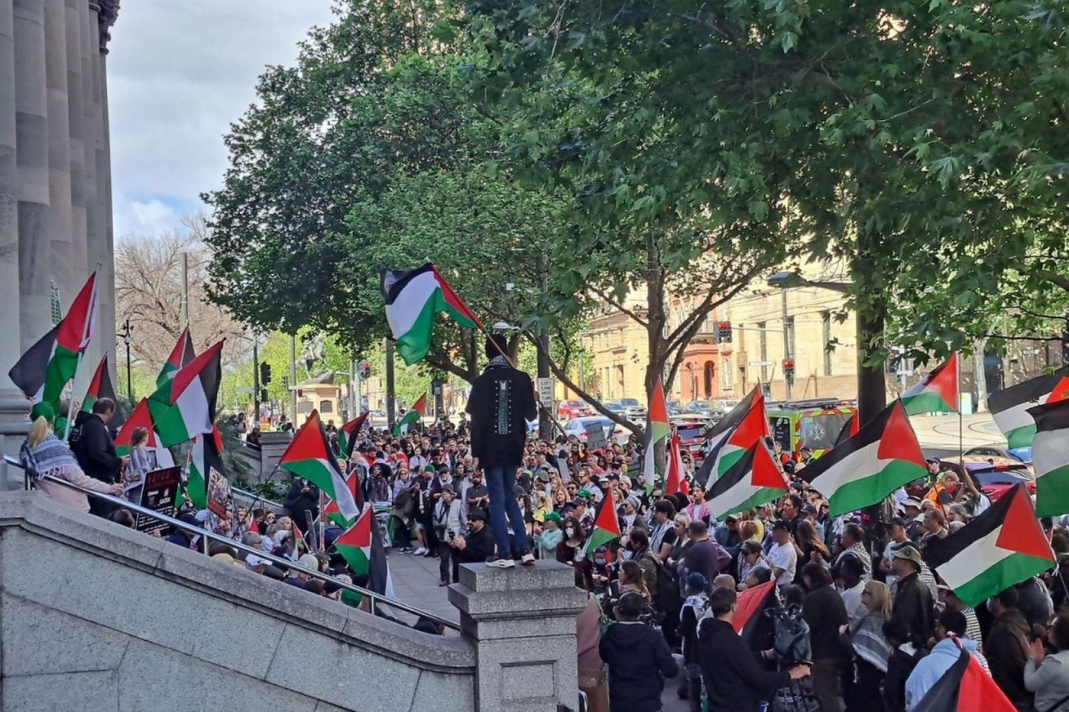 Pro-Palestinian protestors will meet at Parliament House on Monday evening. Photo: Facebook