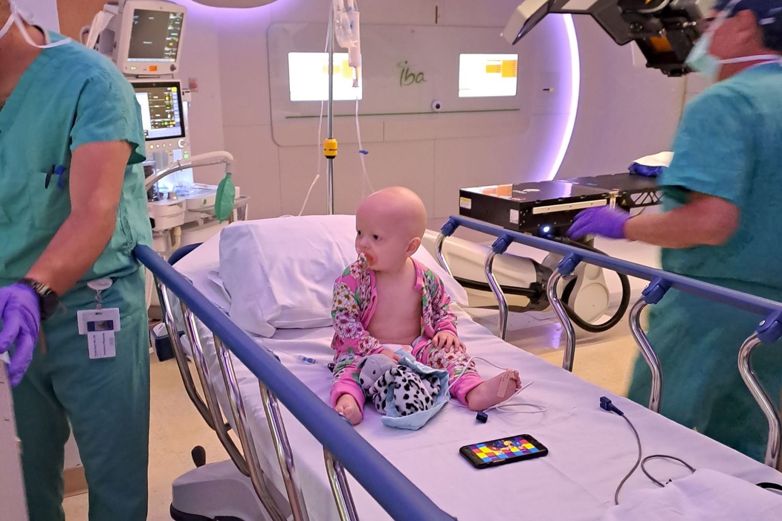 Evelyn was just one year old when she first travelled overseas for lifesaving proton therapy to treat Ewing sarcoma, an aggressive cancer in her spine. Photos: supplied. 