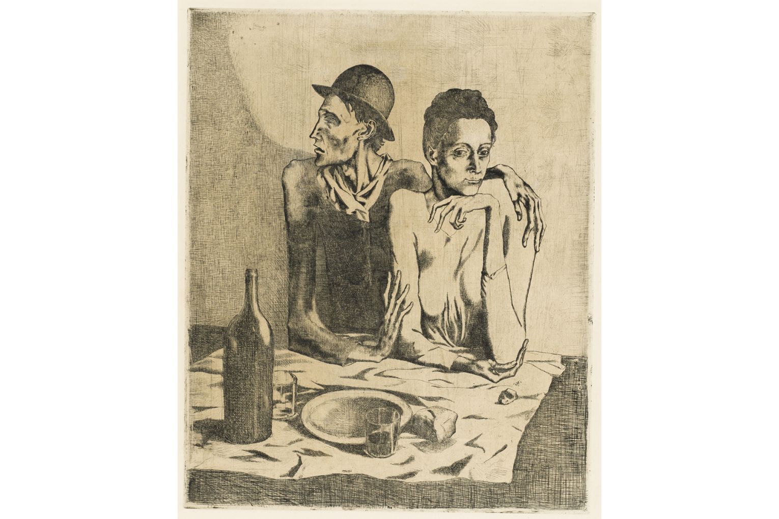 Pablo Picasso / Le Repas frugal (The frugal meal) (from 'La Suite des Saltimbanques' series) 1904, printed 1913 / Purchased 2015 with funds from the Margaret Olley Art Trust through the QAGOMA Foundation / Collection: QAGOMA / © Succession Picasso/ Copyright Agency