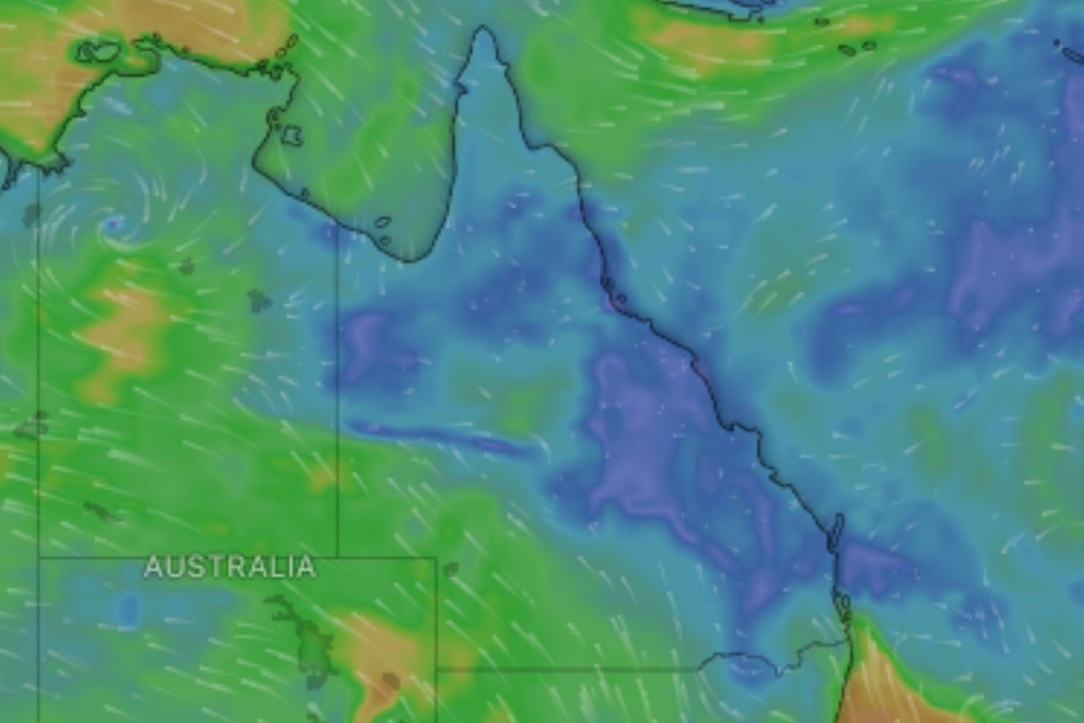 Severe winds and flooding is expected to hit Queensland in the coming days. Picture: Windy.com
