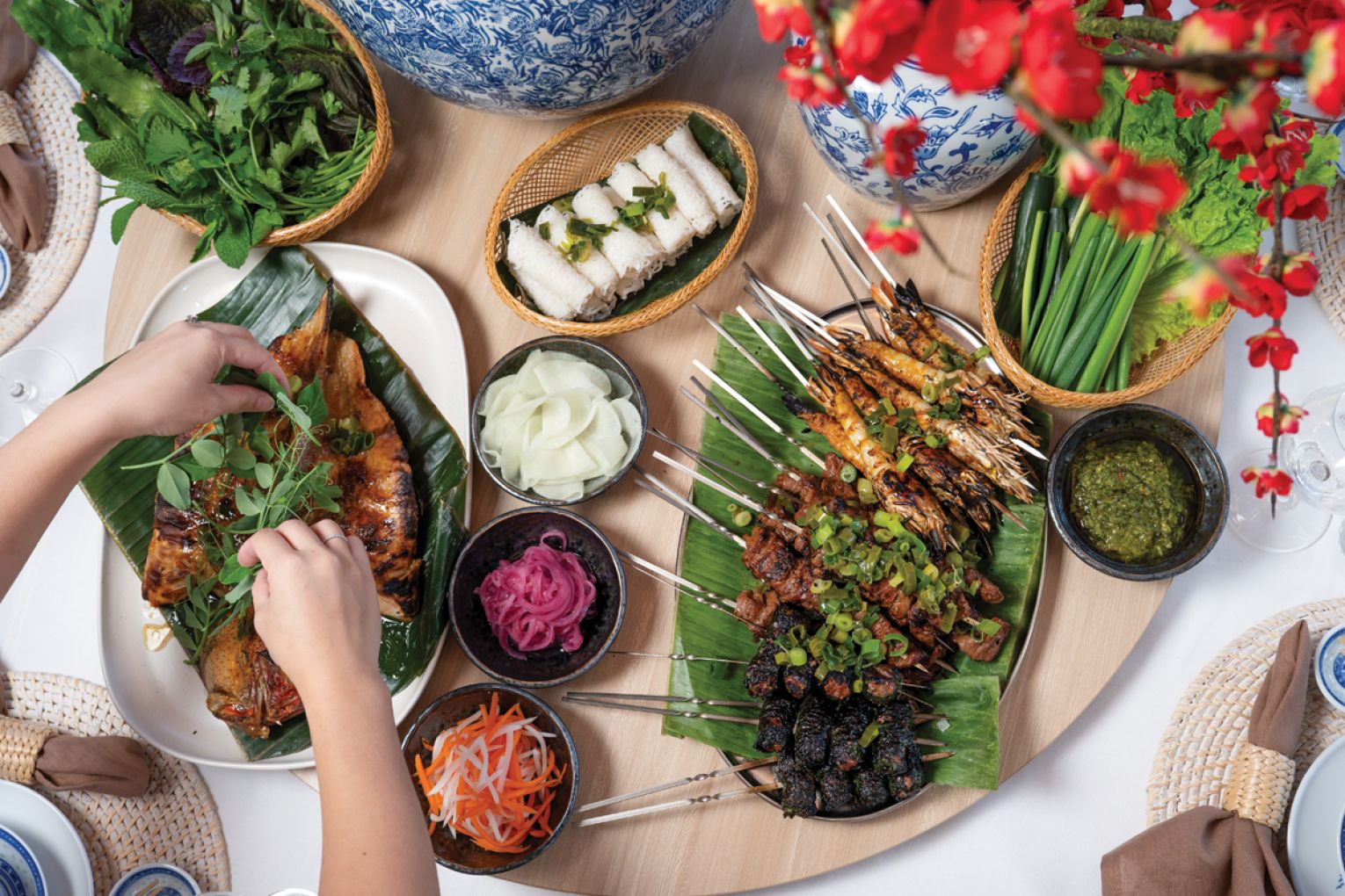  The share-style Vietnamese lunch spread.