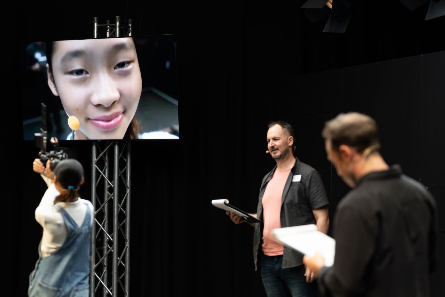 Yuna Ahn performs alongside Hew Parham and James Smith in POV. Photo: Andrew Beveridge / Supplied