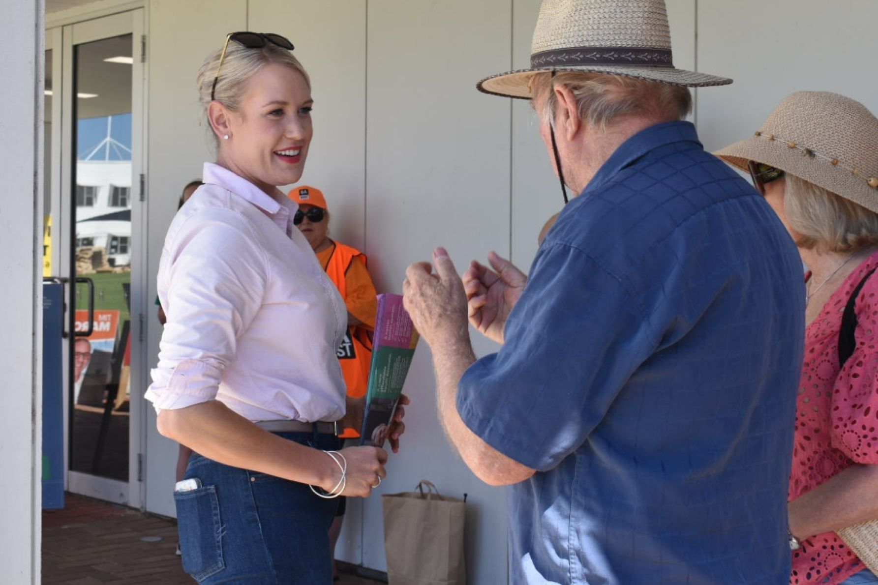 Liberal leader Ashton Hurn talking to voters. Photo: Helen Karakulak/InDaily