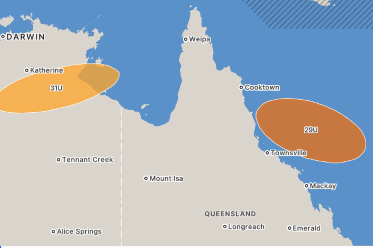 The BOM's cyclone forecast map shows there is a 25 per cent chance the low could develop into a cyclone on Thursday.