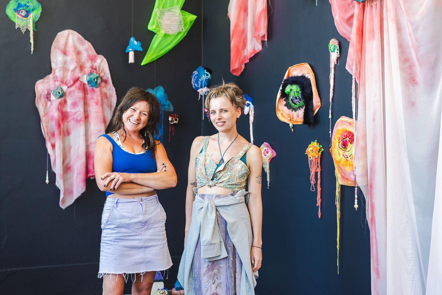 2024 Catapult Recipients Guildhouse Artists Lottie Emma and Kasia Tons in the studio. Image by: Lana Adams