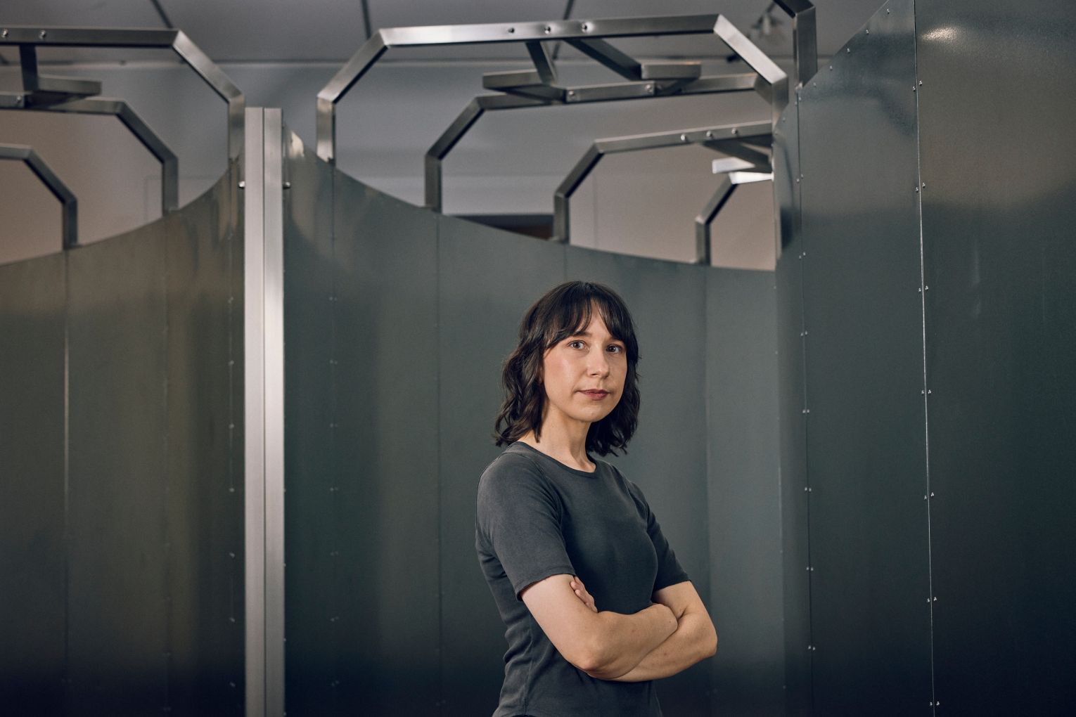 Artist Jennifer Mathews with her work Yard, 2026
Adelaide Biennial of Australian Art: Yield Strength. Photo: Henry Trumble / Supplied