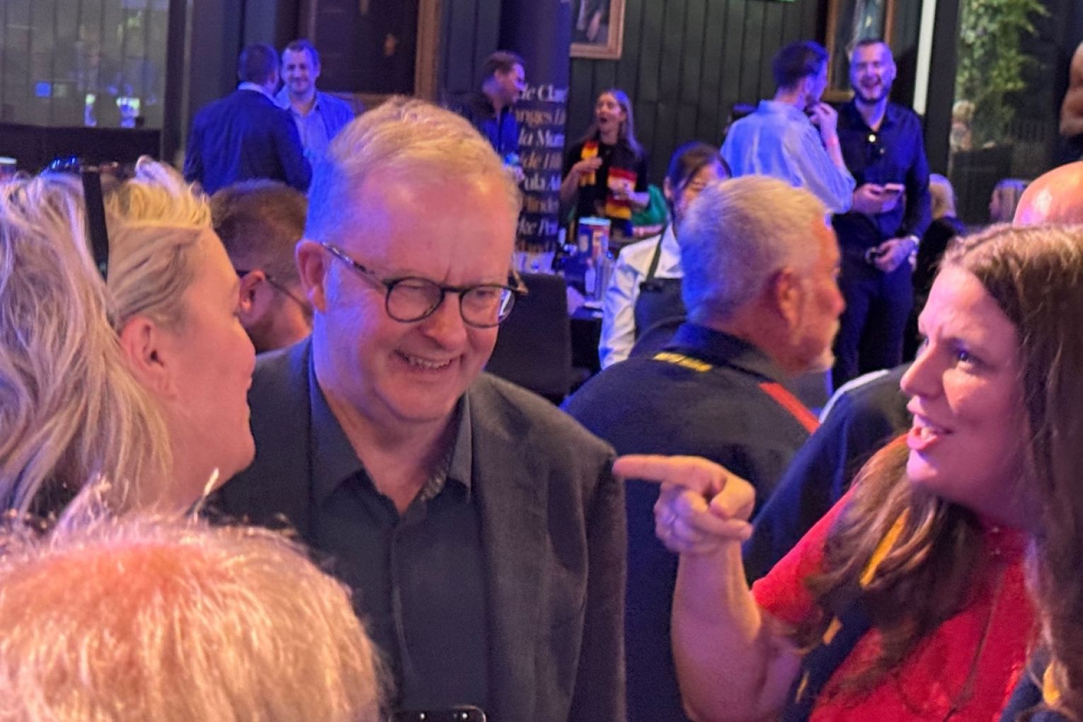 Prime Minister Anthony Albanese and former Federal Labor member Kate Ellis were at the Adelaide Crows game on Friday night. Photo: InDaily