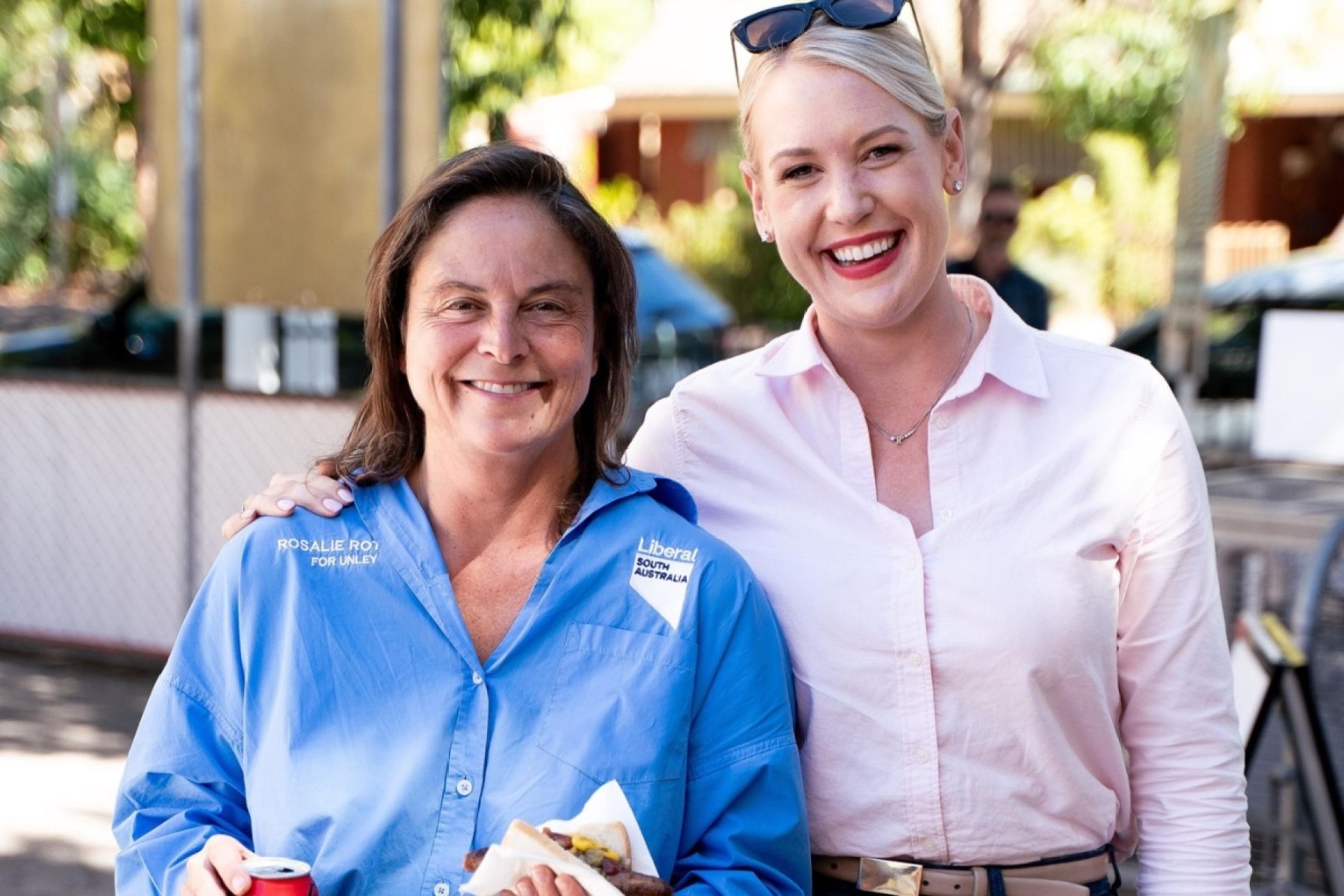 Liberal Leader Ashton Hurn and Unley candidate Rosalie Rotolo at the polling booths on Saturday. Picture: Facebook