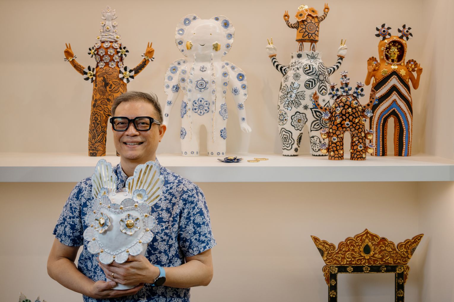 Vipoo Srivilasa's exhibition Express Yourself is running at QAGOMA until September 13. Credit: Vipoo Srivilasa in his studio, Melbourne / Photograph: Bhavin Win 2025