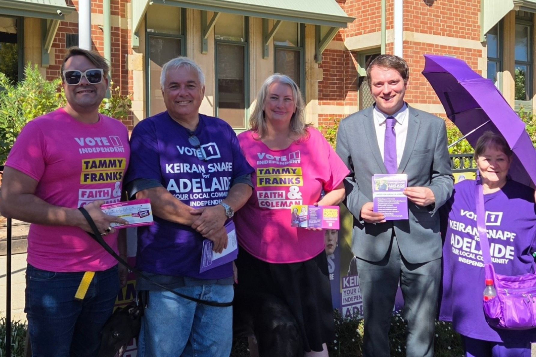 Independent candidates Tammy Franks (centre) and Kieran Snape (second left) with supporters. Picture: Facebook