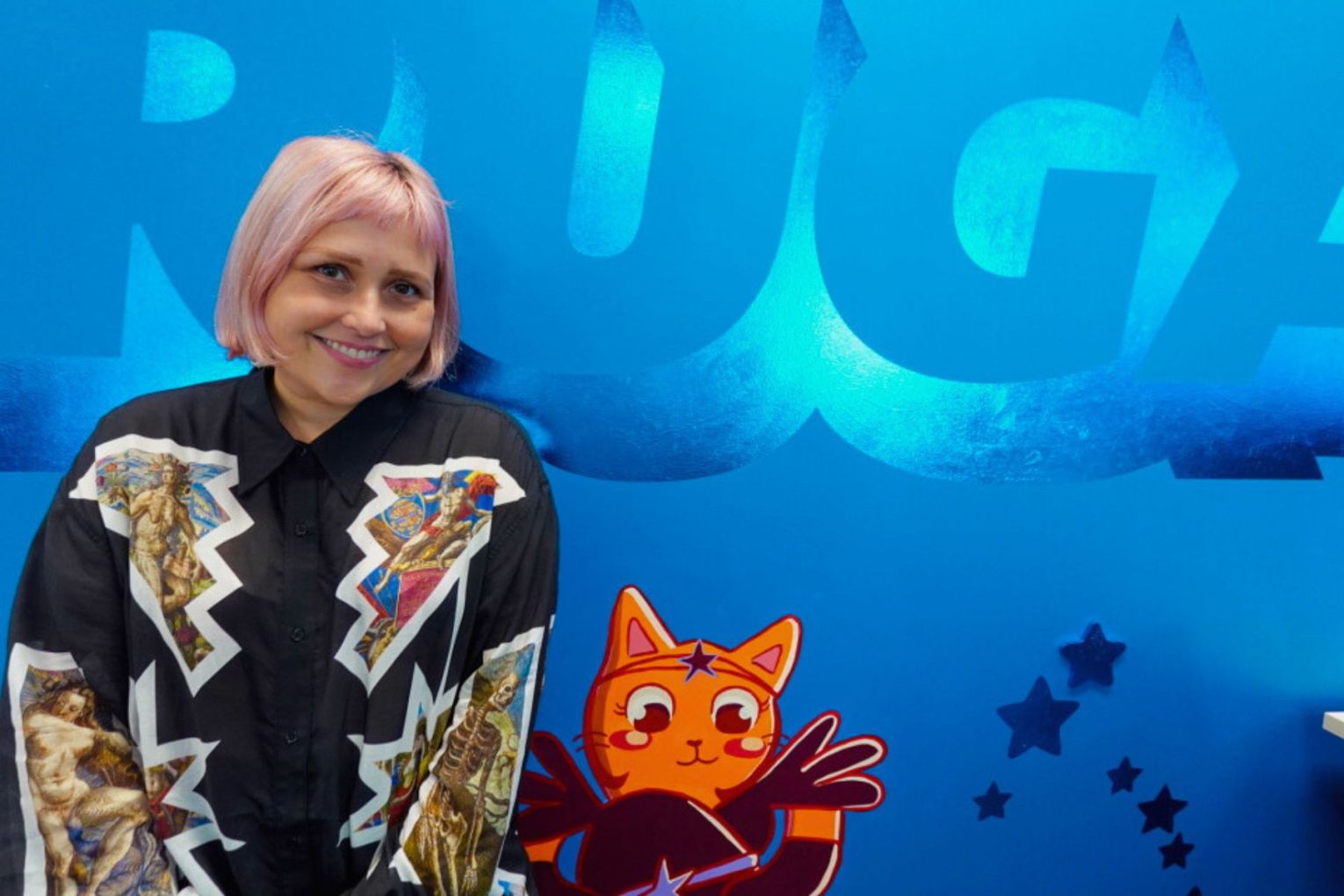 Hues of Happy artist Elisha Oatley Escreet is  Aruga's inaugural artist-in-residence. 